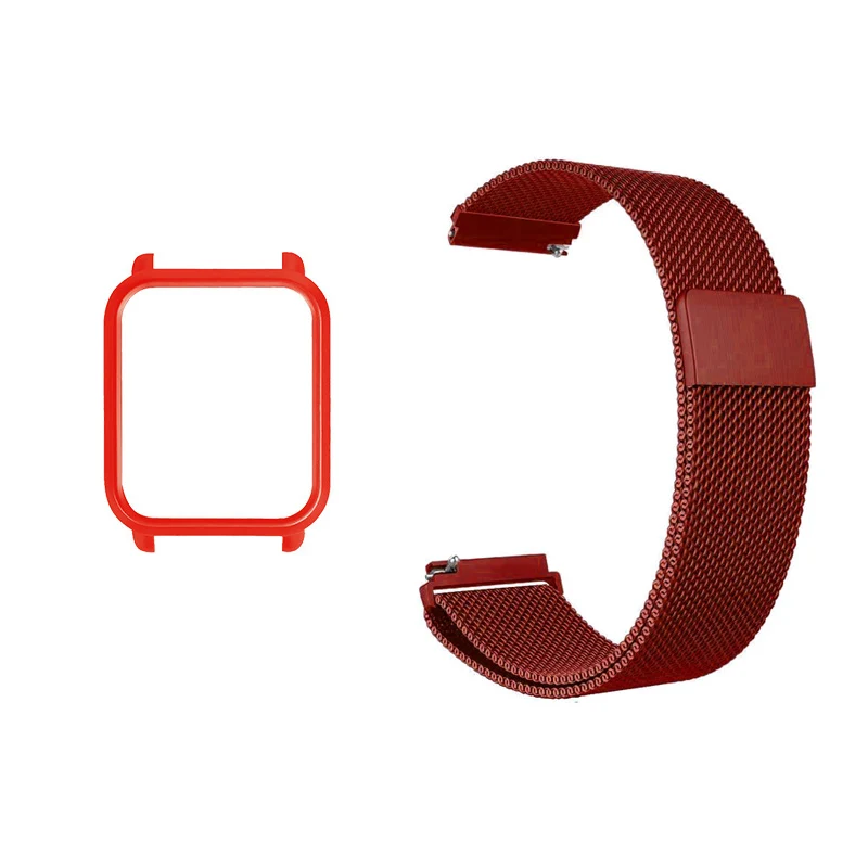 2в1 для Amazfit ремешок bip металлический чехол-браслет для Huami Amazfit bip защитная лента бампер ремешок умные часы аксессуары - Цвет: red-red case