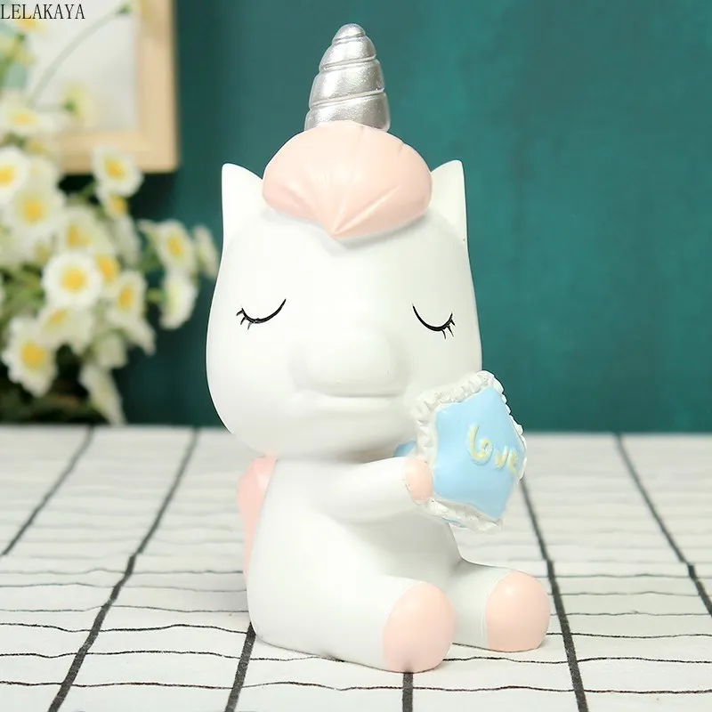 Cartoon Rainbow Unicorn Piggy Bank Creative Printed Resin Animals Horse Coin Money Saving Boxes Lovely Decoration Gift For Kids 4