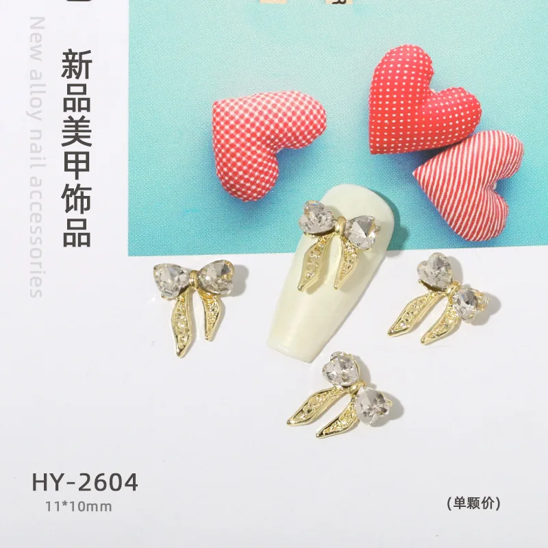 

5PCS nail art decoration beautiful cat eye stones heart rabbit heart bow gold alloy zircon diamond nail gems rhinestones RS006