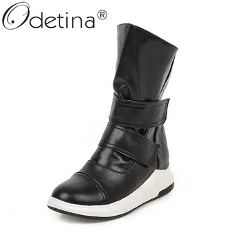 

Odetina Women New Hidden Low Heel Round Toe Mid Calf Boots Lady Winter Platform Hook Loop Keep Warm Fashion Round Toe Snow Boot