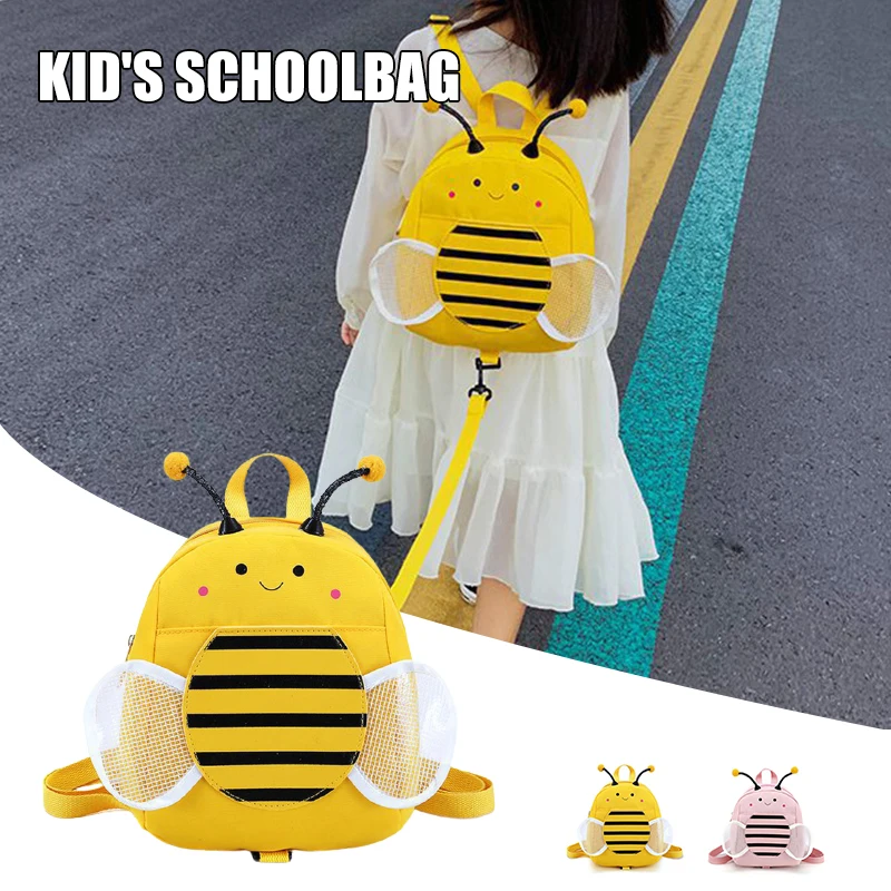 

Newly Boys Girls Bee Shape Backpack Cartoon Child Backpack with Safe Anti-lost Leash Zipper Design Kindergarten Supply
