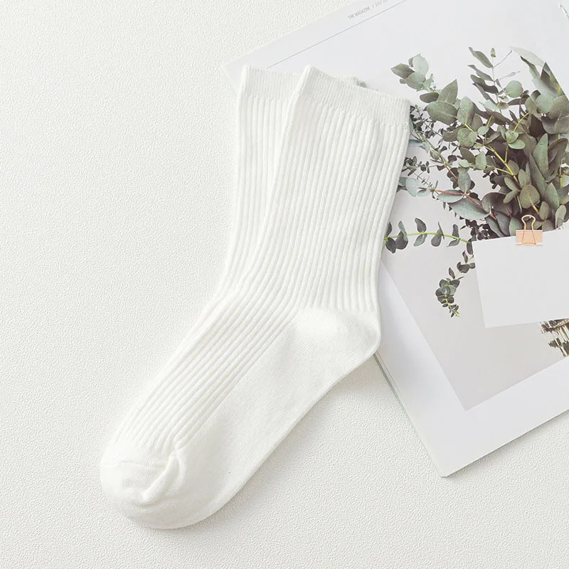 1 pair white Для мужчин с двойной иглой с вертикальными полосками, хлопок, в форме трубы, чулки в сеточку однотонные впитывающие пот дышащие повседневные Для Мужчин's толстве длинные носки - Цвет: 1 pair white