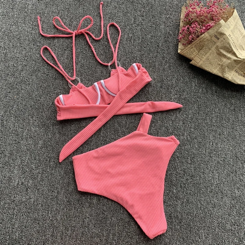 Модные сексуальные стринги бикини белый мини микро Купальники набор одноцветная со шнуровкой Холтер женский из двух частей бразильский купальник