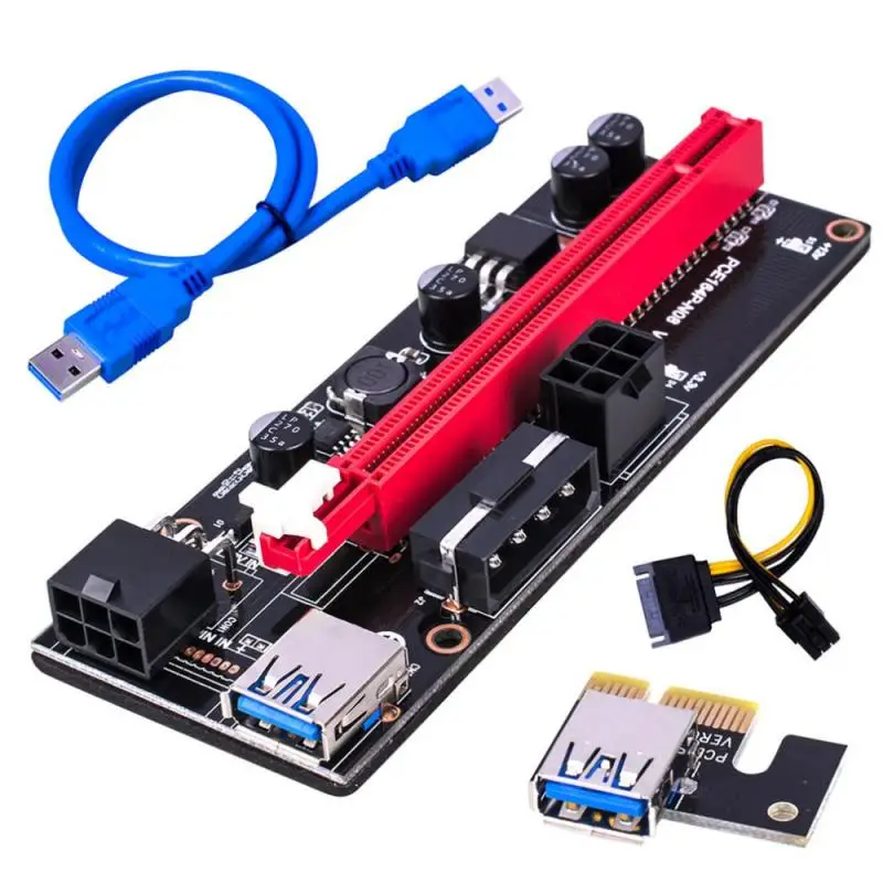 100Pcs Good Usb 3.0 Gilded Pci-E Riser Ver 009S Express 1X 4X 8X 16X Extender Riser Adapter Card Sata 15Pin To 6 Pin Power Cable