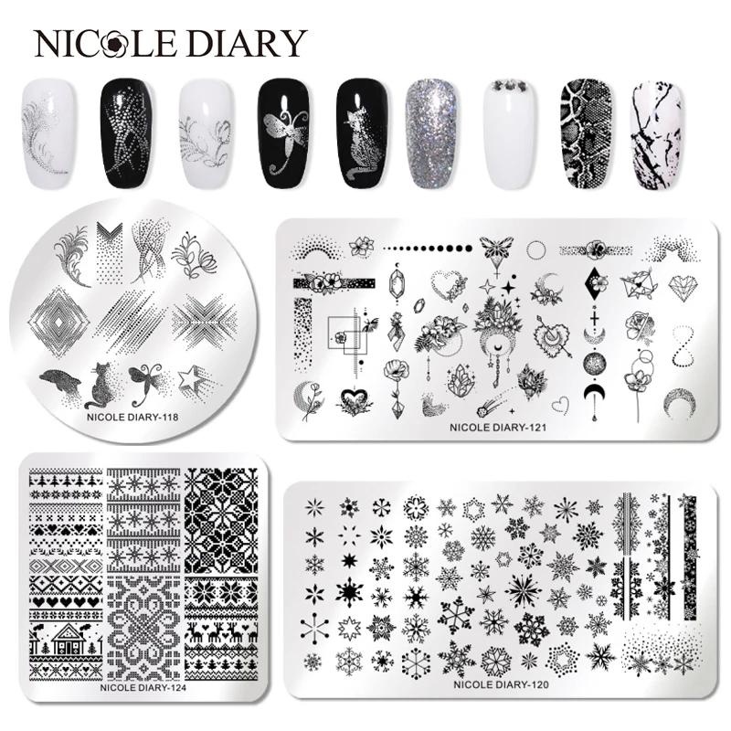

NICOLE DIARY Nail Stamping Plate Rectangle Round Square Animal World Series Nail Art Image Plate Rectangle Stencil for Nails