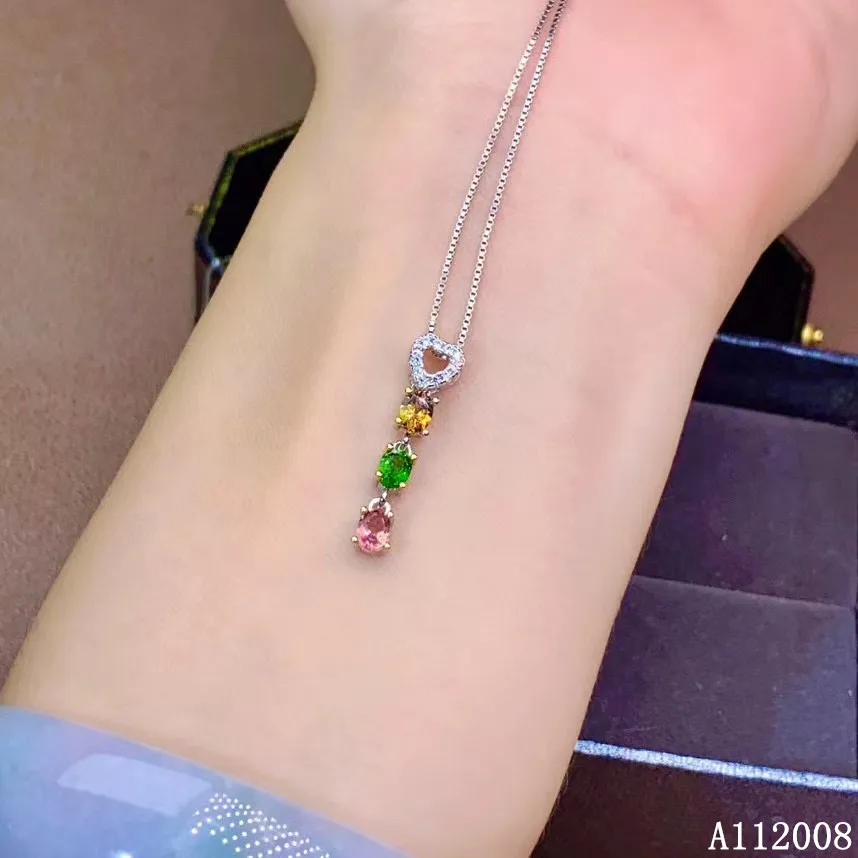 

KJJEAXCMY fine jewelry 925 pure silver inlaid natural tourmaline girl new Pendant Necklace exquisite clavicle chain support test