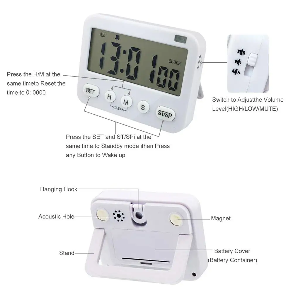 Многофункциональный кухонный Таймер Будильник ЖК дисплей цифровой Обратный