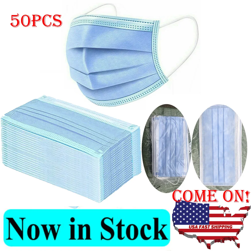 

50Pcs Face Mask Dust-proof Mask mask Respiratory Protection 3-layer Dust Protective Mask Blue Wholesale