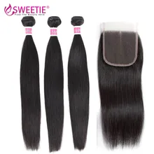 Aliexpress - Sweetie 3 Bundles Brazilian Straight Hair Weave Bundles with Closure Three Part Human Hair Bundles with Lace Closure non-remy