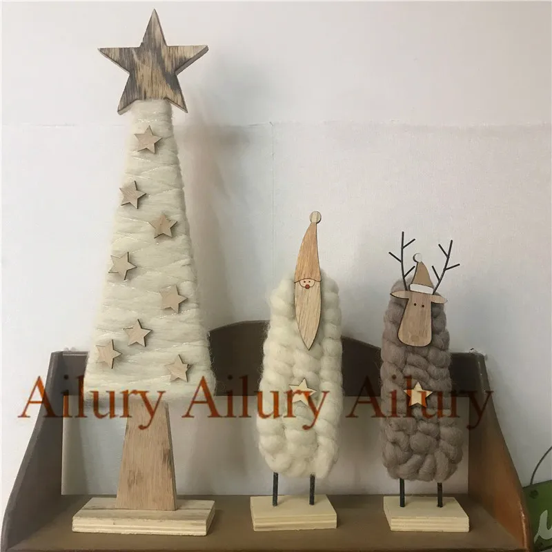 Wooden Felt Christmas Tree(H45cm),Santa(H26CM),Christmas Elk(H24cm) Xmas decor gift.Window oranment.indoor Shooting props