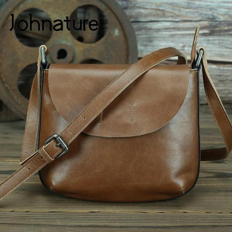 Женская сумка из натуральной воловьей кожи Johnature простая через плечо в стиле