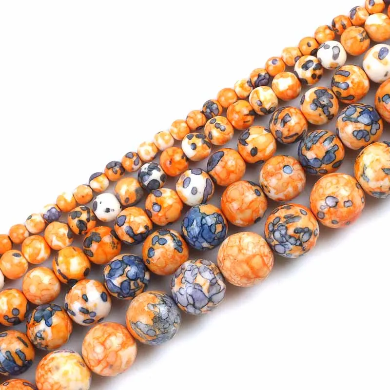 

Deep Orange Blue Speckled Rainstone Beads Round Loose Stone Beads For Jewelry Making DIY Bracelet Pick Size 4/6/8/10/12mm 15“