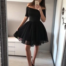 Сексуальная линия с плеча Половина рукава красный короткий Выпускной платье платья на выпускной, вечер встречи выпускников шикарное маленькое черное платье