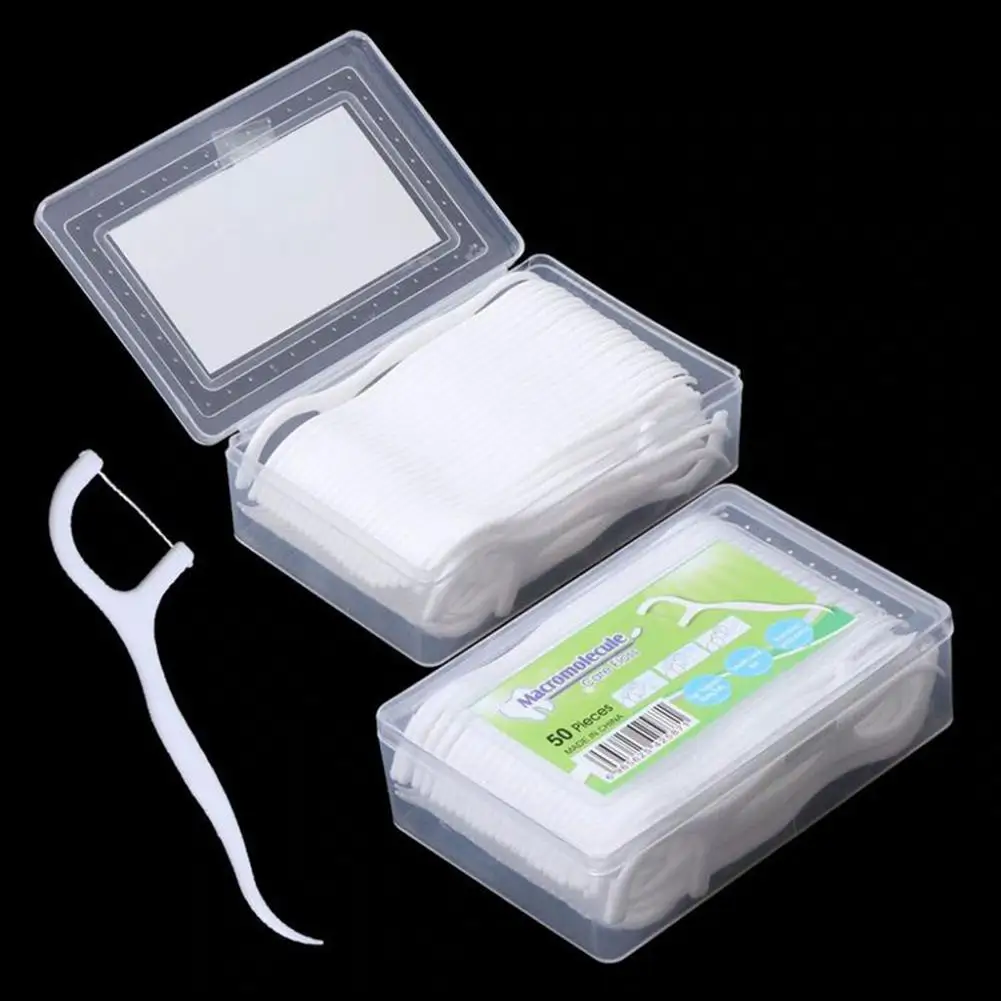 

New 50Pcs Dental Floss Flosser Pick Toothpicks Stick Oral Care Teeth Cleaning Tool