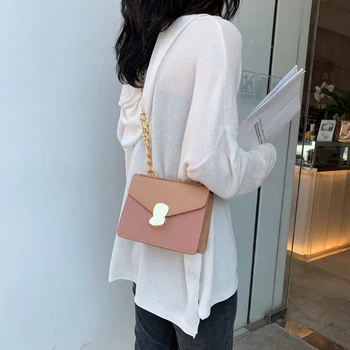 

Fashion Color Block Chain PU Leather Crossbody Bags For Women 2020 Small Shoulder Messenger Bag Female Handbags and Black Purses