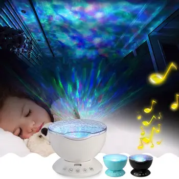 

7 Colors LED Projector Night Light Nightlight Sleep Mini Music Aurora Starry Sky Ocean Wave Remote Control Baby Lamp Kids Gift