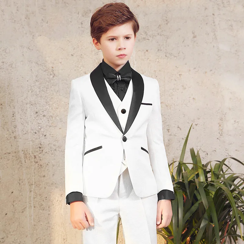 

Boys Clothing White Suits Black Lapels Formal Occasions Wedding Groomsmen Dresses Custom Tops Pants Tank Tops