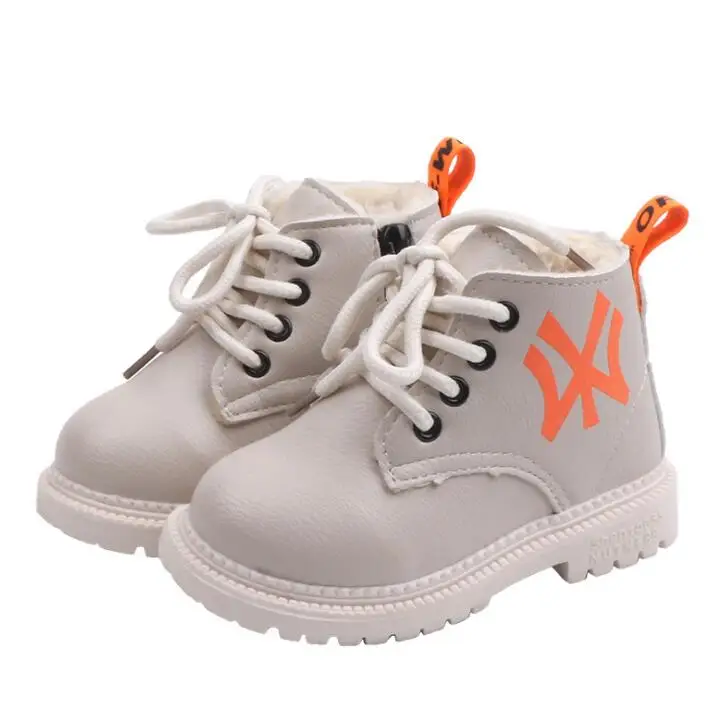 winter Fashion Child Leather Snow Boots For Girls Boys Warm Martin Boots Shoes Casual Plush Child Baby Toddler Shoe
