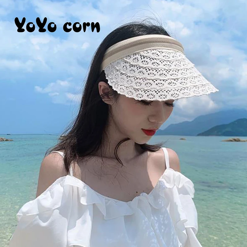 

New Sandy beach Summer Ribbon Sun Hats, Soft Breathable Women Hat, Straw Visor, Striped Mesh, Bow Beach Hat, Outdoor sun cap