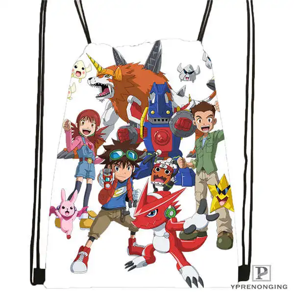 Drawstring Backpack Custom digimon(31) походная сумка на шнурке милый рюкзак для детей(черная спинка) 31x40 см# 180612-03-digimon - Цвет: Drawstring Backpack