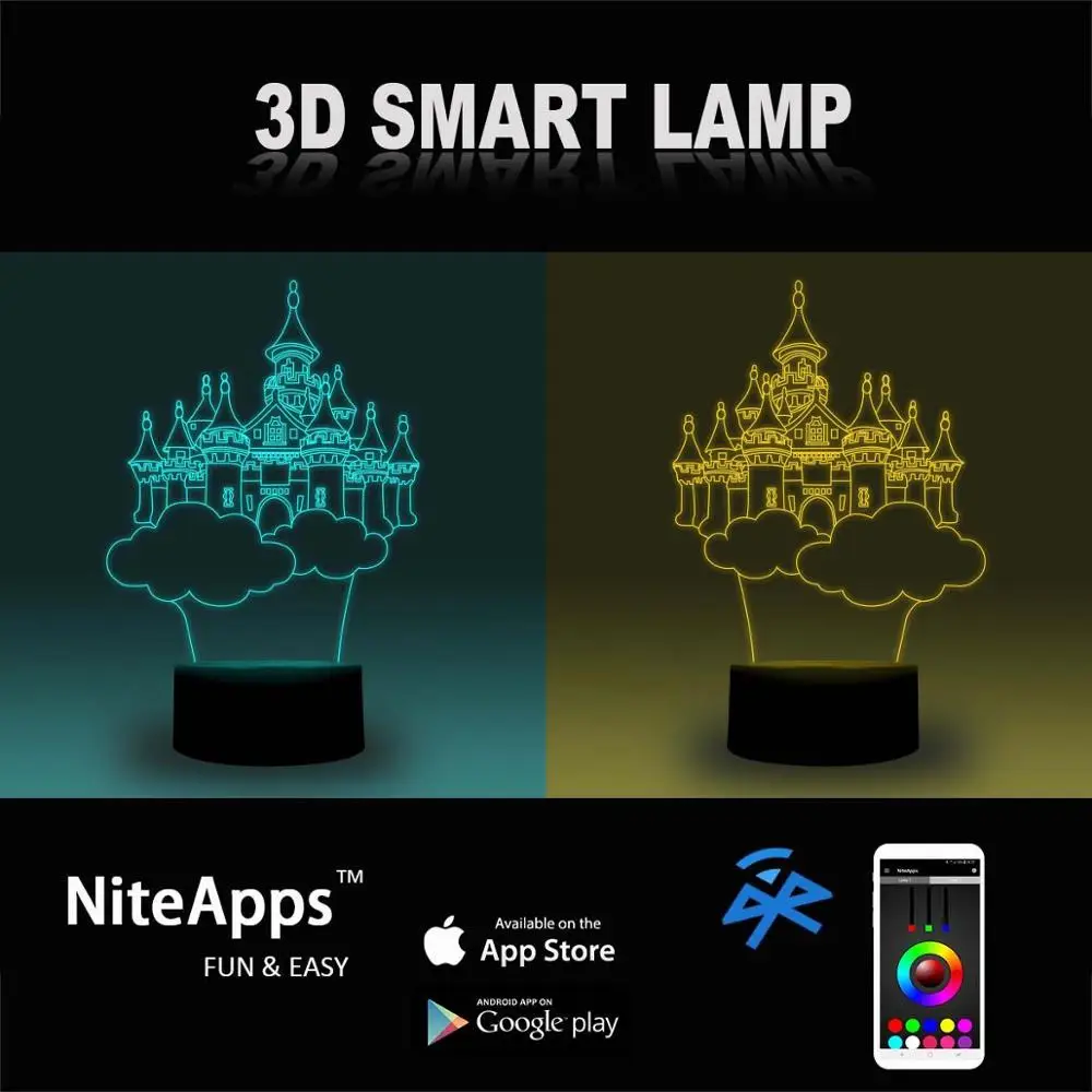 NiteApps 3D Disneyland ночник настольная иллюзия Лампа подарок на день рождения приложение/сенсорное управление