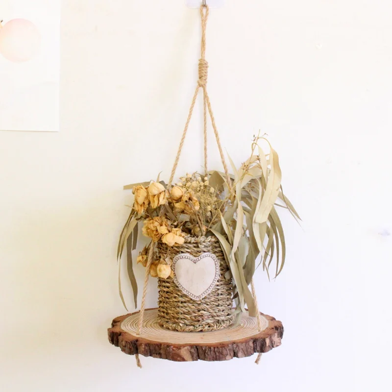 

Hanging Wooden Plant Shelf Small Household Parts Storage Rack Wall Rope Hanging Shelf Bedroom Living Room Office Decoration