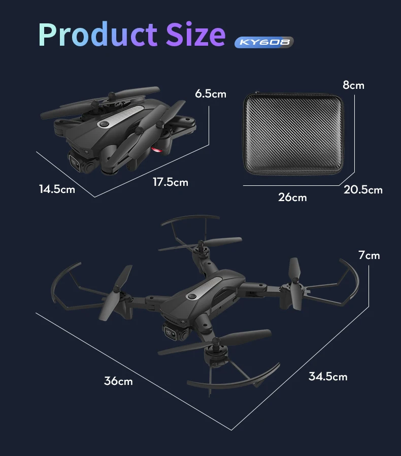 KY608 RC Drone With 4K Dual HD Camera LED Lights Aerial Photography Smart Follow Optical Flow Positioning Quadcopter Aircraf RC Helicopters classic