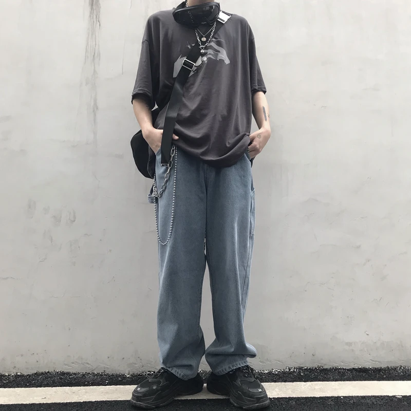 BF Стиль Уличная джинсы брюки для женщин Высокая талия Harajuku свободные широкие брюки женские модные джинсовые синие низ