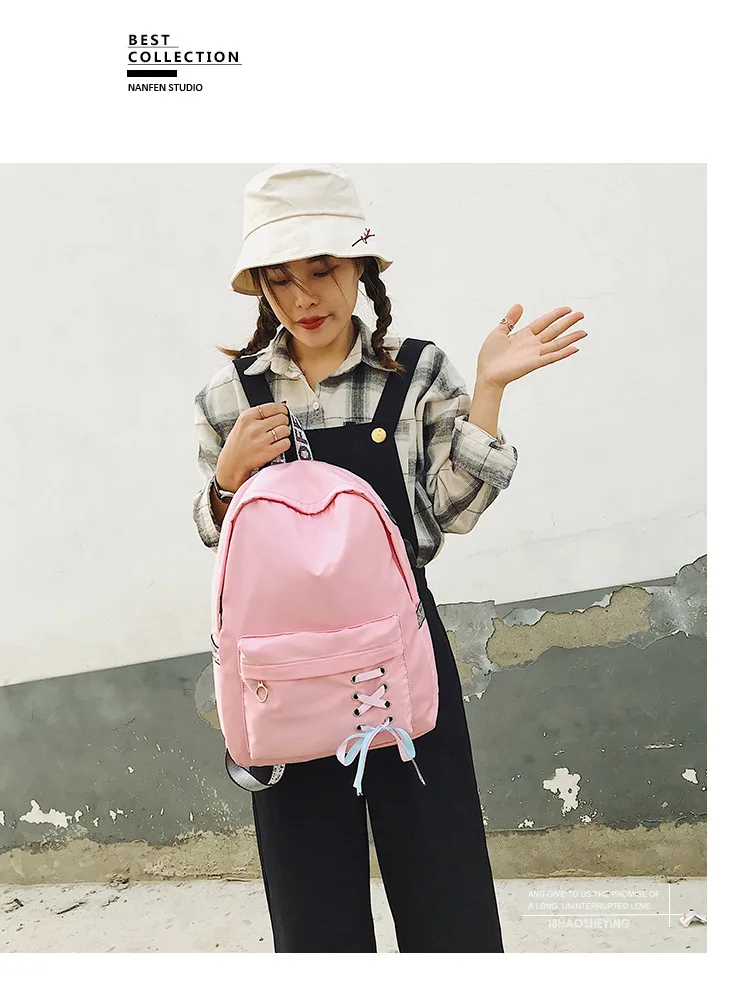 Cross Border for Oxford Cloth Backpack Women's Fashion Korean-style Casual WOMEN'S Bag Middle School Students School Bag Ribbon