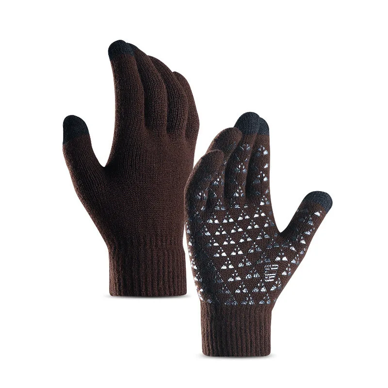 Зимние высококачественные мужские перчатки с сенсорным экраном, толстые теплые шерстяные вязаные перчатки, кашемировые однотонные мужские и женские деловые перчатки на осень - Цвет: Brown Men