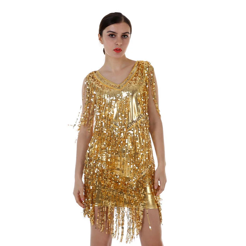 1920s Хлопушки платье Ревущие 20s большой Гэтсби блесток Румба, танец, диско платье украшенное Арт Деко женское летнее платье - Цвет: gold dress