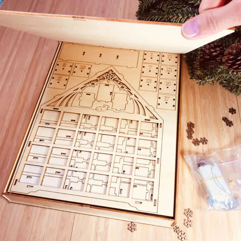 

Christmas Wooden Countdown Advent Calendar With LED light Christmas Ornament R7RC