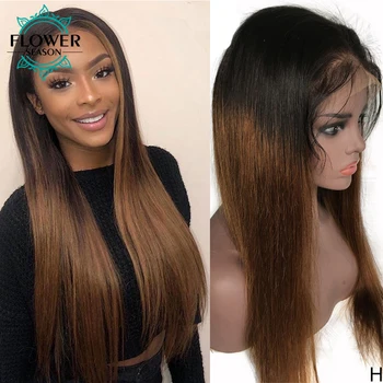 

Ombre Lace Front Wigs Brazilian Human Hair Highlight Color Wig Remy Hair Brown 150% Preplucked With Baby Hair FlowerSeason
