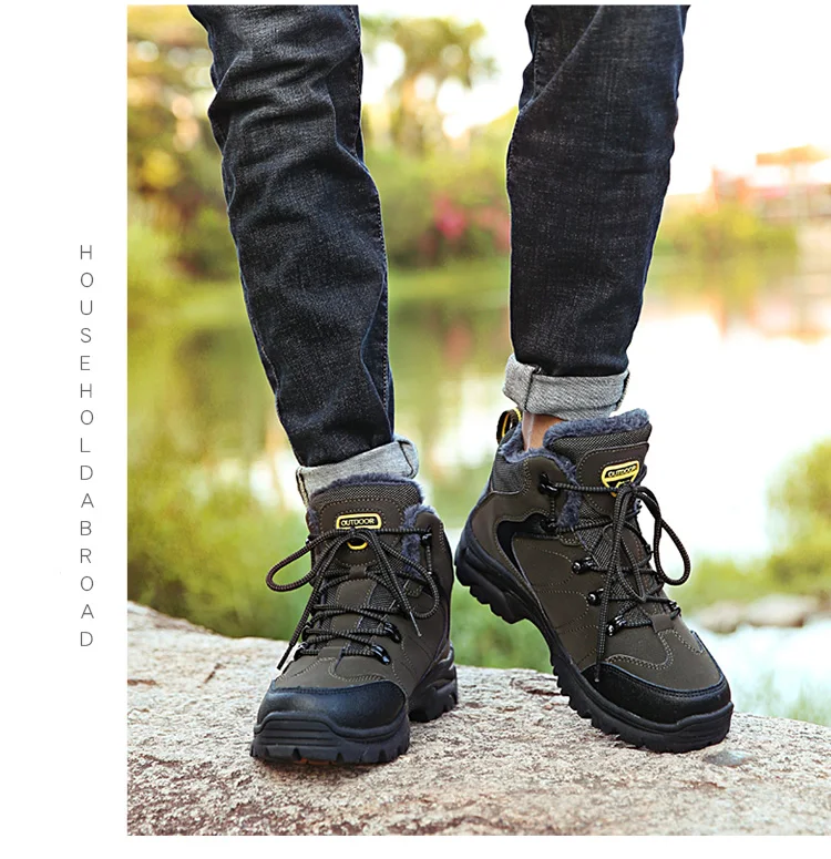 Mens Boots Non-slip Walk Shoes Men Ankle Snow Boots Fashion Fur Sneakers Winter Keep Warm Work Shoes Rubber Comfort Footwear