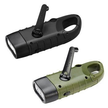 

Solar Hand Cranking Powered Rechargeable Flashlight Emergency LED Flashlight Dynamo Quick Snap Clip Backpack