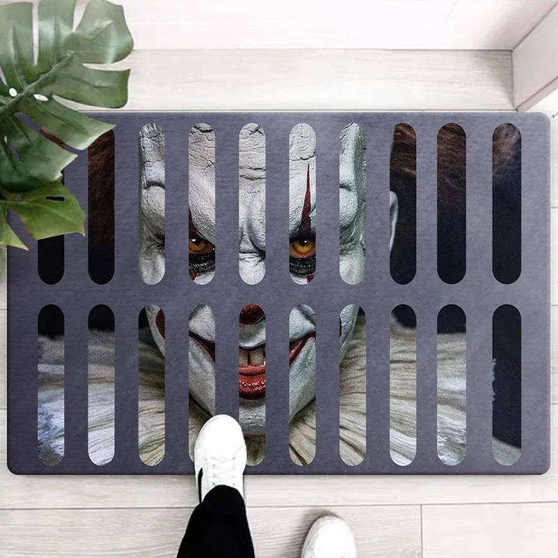 Halloween 3D Sewer Manhole Cover Polyester Horror Carpet Clown Trap Visual Carpet Floor Mat Halloween Home Bedroom Decoration