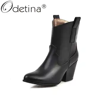 

Odetina Womens Fashion Round Toe Block High Heel Ankle Boots Ladies Elegant Pull On Winter Keep Warm Casual Western Tabs Boots