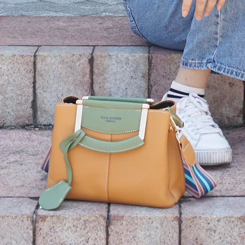 

New Autumn and Winter Women's Bag PU Color Matching Women's Shoulder Bag Wide Shoulder Strap Shoulder Diagonal Bag Handbag