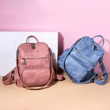 

2020 Women Backpack Anti-theft PU Leather Daypack Travel Shoulder School Bag Rucksack Student Bookbags