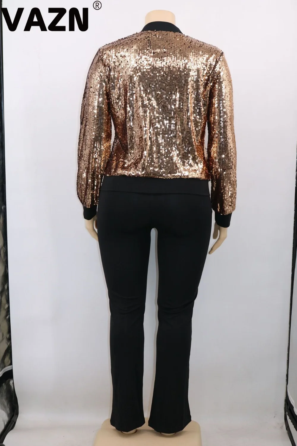 VAZN YF-1073, новинка размера плюс, тяжелая индустрия, расшитая блестками, сексуальная офисная мода, одноцветная, длинный рукав, для женщин, тонкая, обычная верхняя одежда