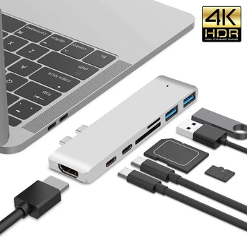 

Multifunctional 7 in 1 Aluminum Alloy Type C Hub Docking Station Dual USB Type C Hub Adapter USB Splitter hub for Apple Laptop