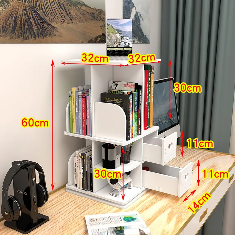 

Creative Rotary Table Bookcase Storage Rack Student Computer Desktop Book Cabinet Easy Desk To Receive Small Bookshelf