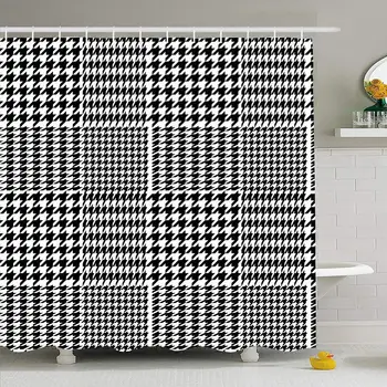 

Shower Curtain Set with Hooks 60x72 Houndstooth Geometric Geo Plaid Woven Tweed Pattern White Set Black Abstract Tooth Textures