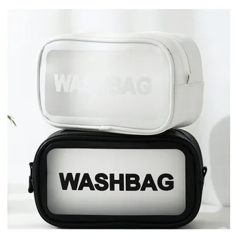 

New Multifunctional Large-capacity Fashion Pu Waterproof Black and White Two-color Pvc Makeup Wash Storage Clutch