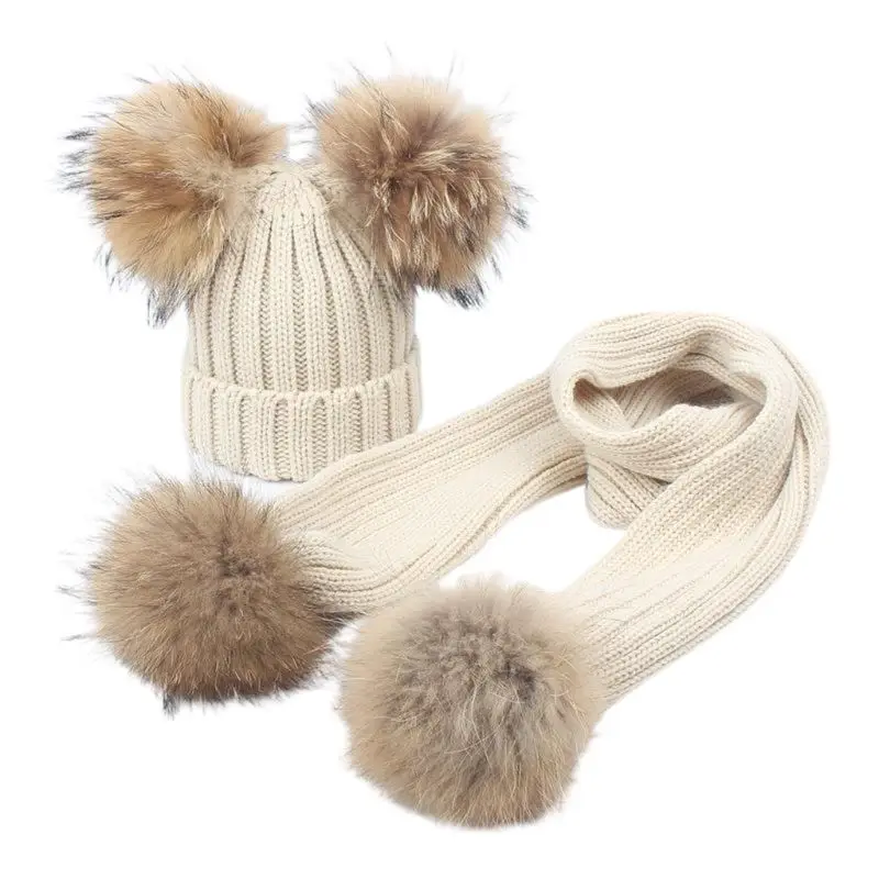 Для малышей, детей, зимняя вязаная шапка, шарф, комплект, толстая шапка с подкладкой, шапка с горлышком