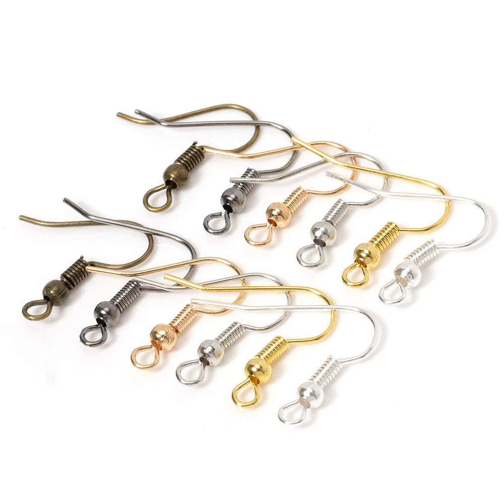 

5 Colors 200pcs/lot Fashion Iron Ear Hook Wire Clasp With Bead Charms Earring Hooks Wires Fit DIY Jewelry Making Findings