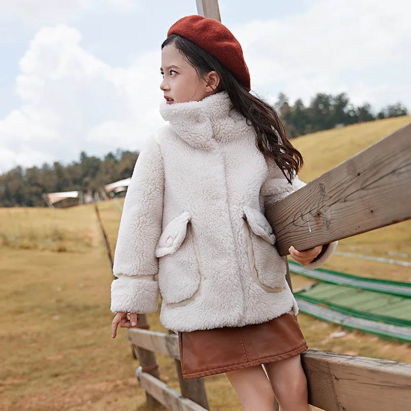 

Girls Coats Fashion Winter Warm Thickening Kids Outwear Cute Standing collar Coat Girls Costume Solid Children Clothing 4-15Y