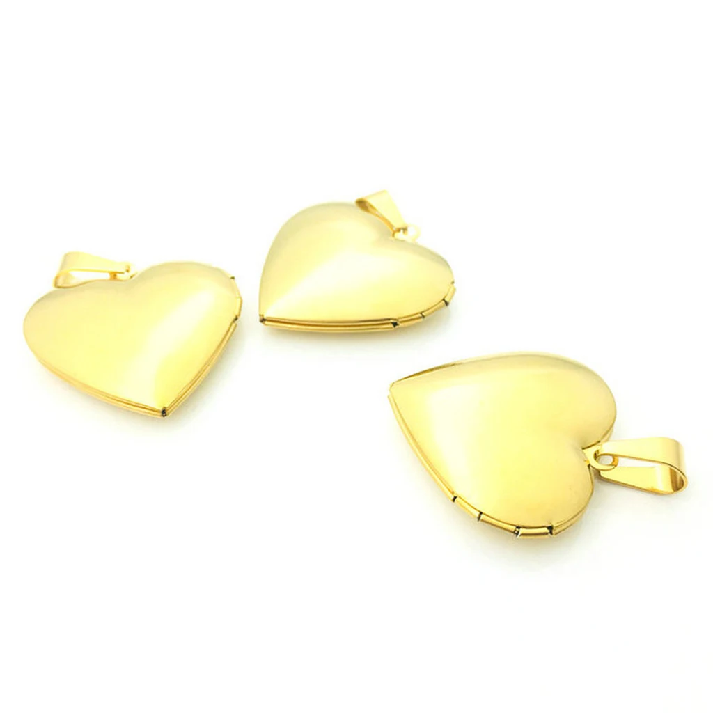 Stainless Steel Gold Plated Photo Picture Lockets Memorial Keepsake Love Heart Necklace Pendant Unisex
