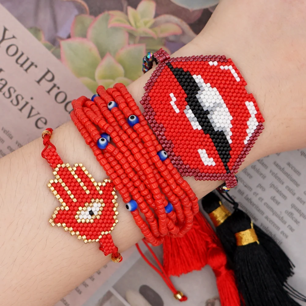 Go2boho Sexy Lip Bracelet Women Miyuki Glass Beads Bracelets Turkish Eye Pulseras Hamsa Hand Adjustable Handmade Tassel Jewelry | Украшения