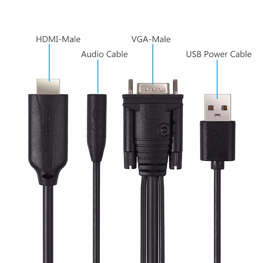 ESYNiC адаптер hdmi-vga кабель с женским 3,5 мм аудио Универсальный Активный HDMI Мужской к VGA Мужской активный видео шнур-переходник 1080
